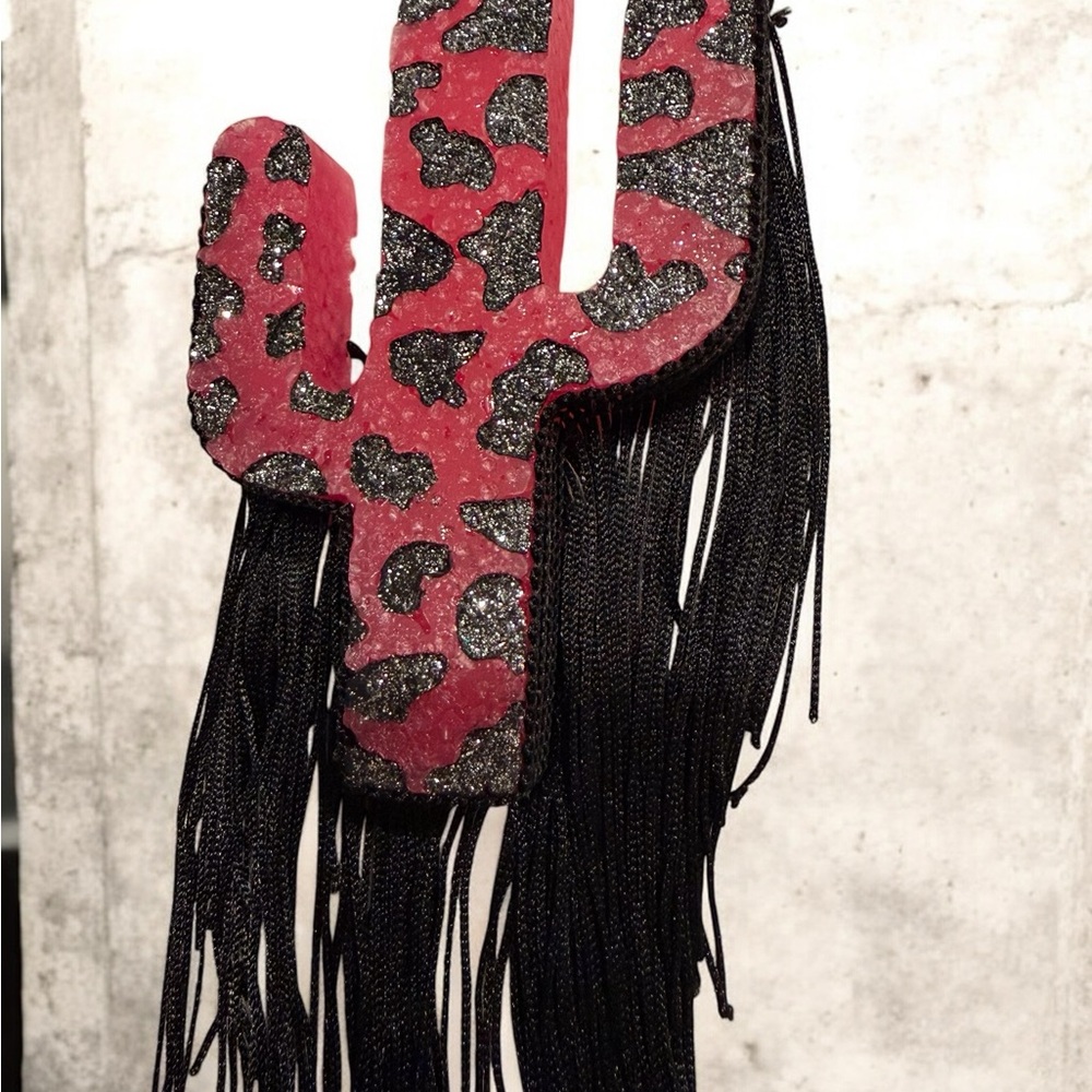 Leopard Print Cactus Hanging Freshner with Fringe Hand Painted